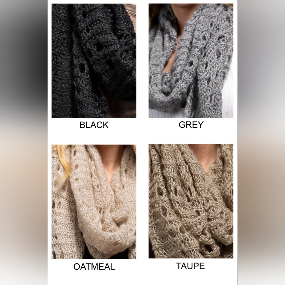Oatmeal Soft Comfy Open Knit Scarf w/ Eyelet Accent & Moderate Stretch - Picture 4 of 5